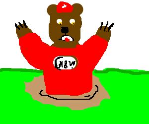The great root bear, also called rooty, is the mascot for a&w root beer. A&W bear jump in quicksand - Drawception