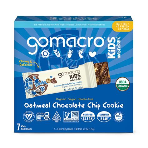 Gomacro Kids Macrobar Oatmeal Chocolate Chip Cookie Organic Vegan