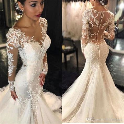 This style will make you the queen! 2019 Vintage Mermaid Wedding Dresses Long Sleeves Lace ...
