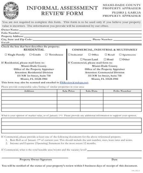 Miami Dade County Florida Informal Assessment Review Form Download