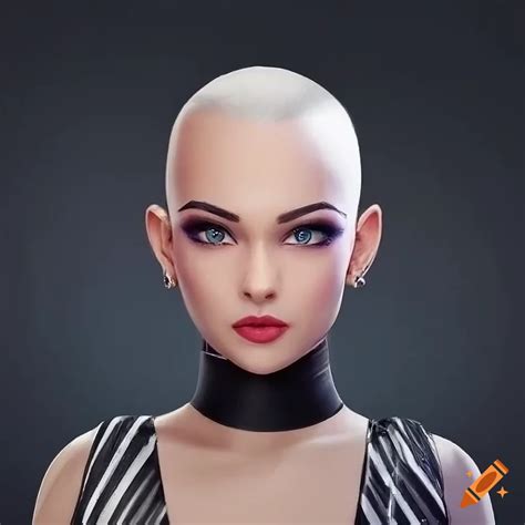 Anime Style Woman With Shaved Head In Barbershop