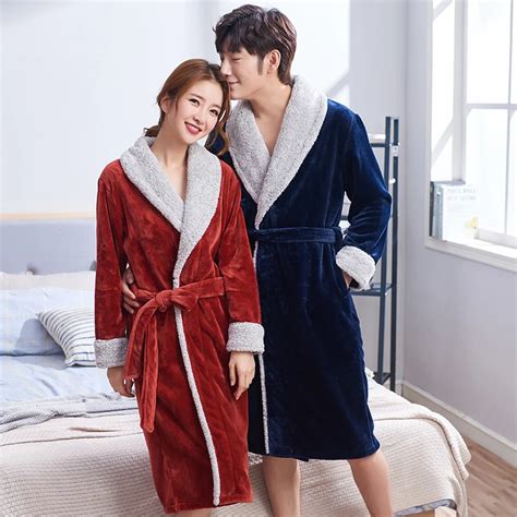 Buy 2018 Winter Hot Sale Flannel Couple Bathrobe
