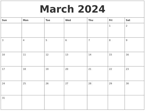 March 2024 Blank Calendar Pages Clip Art Sydel Fanechka