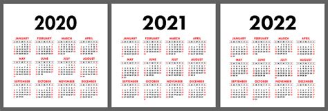 Calendar 2020 2021 2022 Years Vertical Vector Calender Design Template