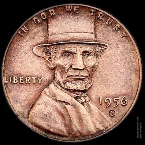 Lincolns Top Hat Wheat Penny Engraved By Aleksey Saburov Rare