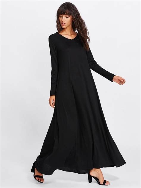 Simple Black Long Sleeves Maxi Dress Long Sleeve Black Maxi Dress