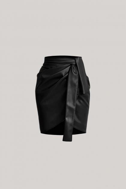 Draped Vegan Leather Short Skirt Rhea Costa Shop