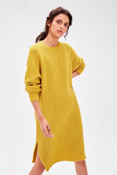Yellow Sim Detailed Sweater Dress Women Pullover Sweater Dress