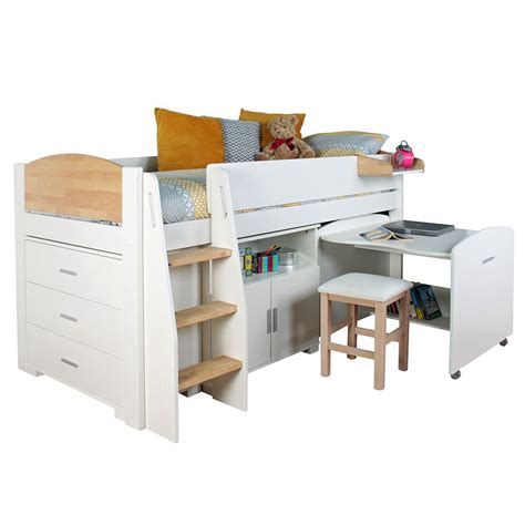 Shop bunk beds,children's beds, cabin beds & novelty beds for kids. Urban Birch Mid Sleeper 1 Bed In White & Birch - Kids ...