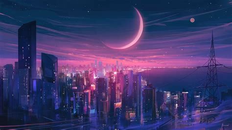 83213 Night City Moon 4k Wallpaper