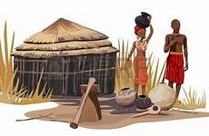 africaine africana femme aldea choza africano ilustración