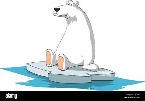 Sad Polar Bear On A Melting Patch Of Ice Cartoon Illustration