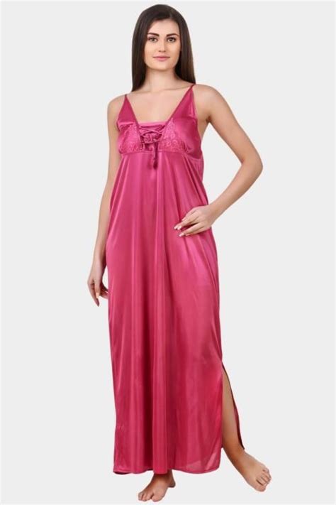 Buy Fasense Satin Coral Pink Nightdress Long Nighty Online At Best Prices In India Jiomart