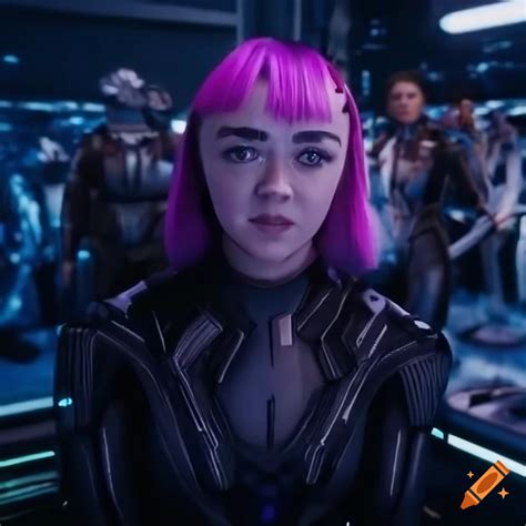 Maisie Williams As Sci Fi Girl In Purple Hair And Jumpsuit