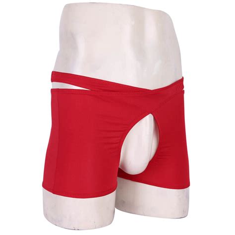 Mens Sheer Boxer Shorts Briefs Crotchless Underpants Trunks Open Butt