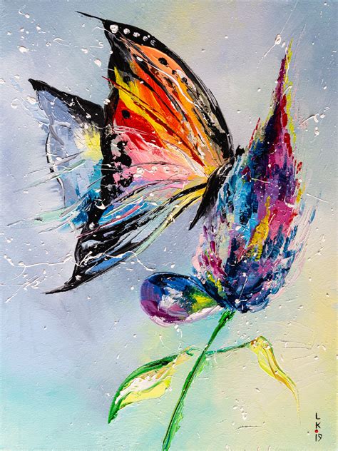 Butterfly On Flower Painting By Liubov Kuptsova Artmajeur