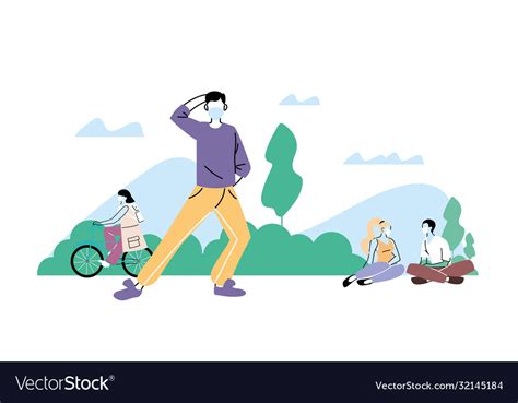 Young People Doing Physical Activity Outdoors Vector Image