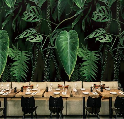 3d Retro Tropical Rain Forest Palm Leaves Mural Wallpaper Living Room