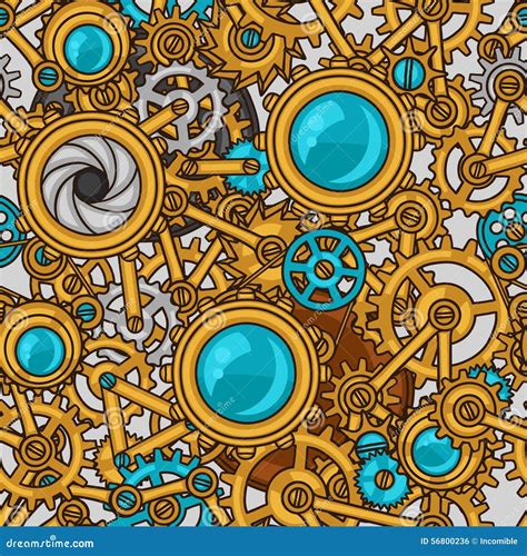 Steampunk Seamless Pattern With Gears Vintage Mechanisms Vector