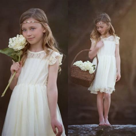 2018 new vintage white ivory cream lace dress flower girl dress for weddings jewel short sleeves
