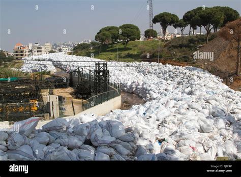 Beirut Lebanon 28th February 2016 A Pile Waste Bags Builds Up To