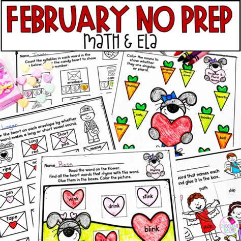 February No Prep Valentines Day Worksheets Math Phonics Grammar Made