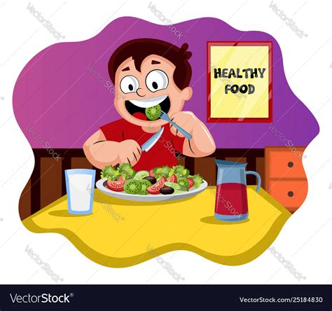 Happy Boy Eating Healthy Food On White Background Vector Image