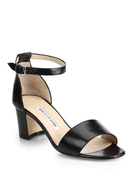 Manolo Blahnik Lauratom Leather Ankle Strap Sandals In Black Lyst