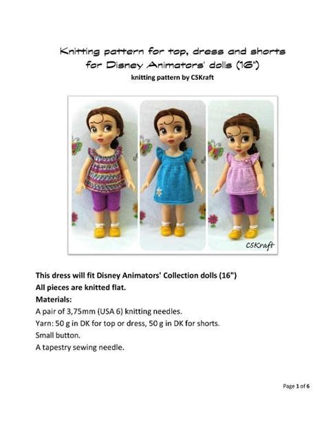 Disney Animator Dolls Clothes Patterns By Cskrafts Craftsy Disney