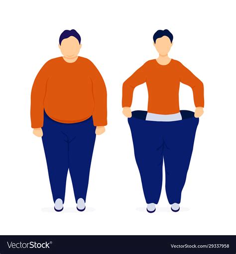 Fat And Slim Man Before And After Weight Loss Vector Image