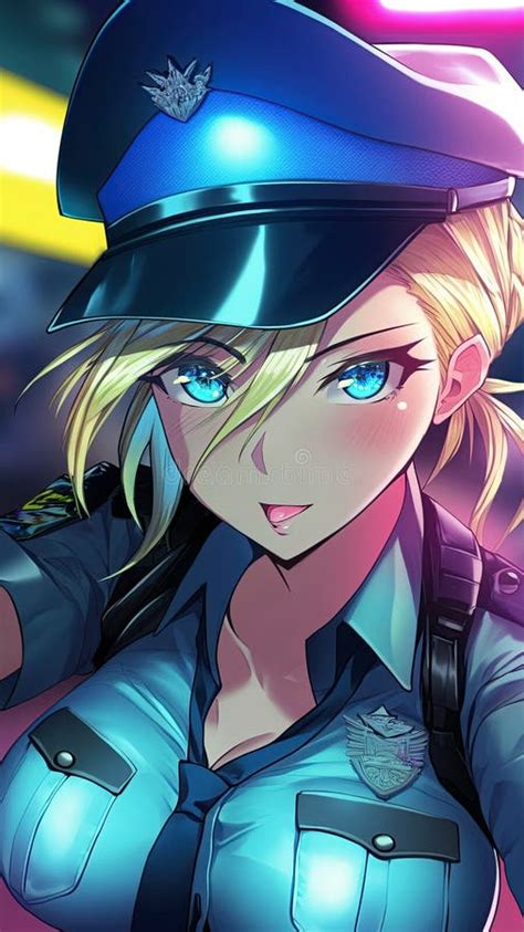 Anime Girl With Big Breasts In Cop Costume Generative Ai Stock Image
