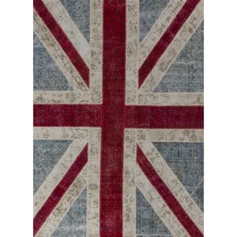 245x305 Cm British Flag Union Jack Design Patchwork Rug Faded Colors