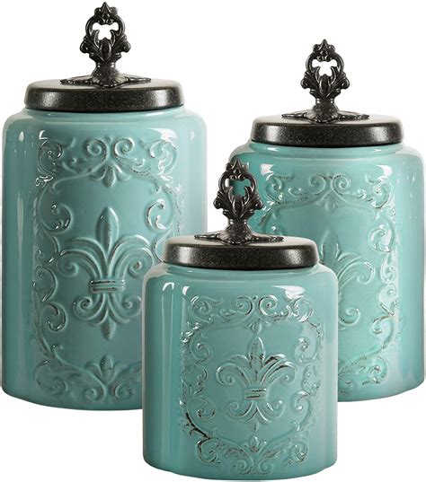 American Atelier 1182144 Bl Blue Antique Set Of 3 Canisters 11875x