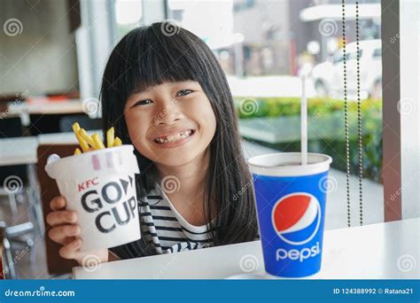Bangkokthailand May 112018 Little Asian Girl Smiling When She Got