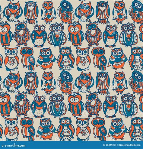 Vector Seamless Pattern With Cute Colorful Owls Stock Vector Illustration Of Ornament Bird