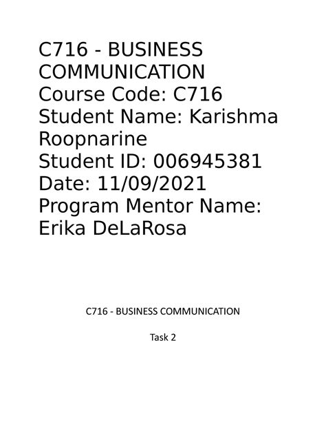 C716 Coverletter Task 2 C716 No Revision C716 Business