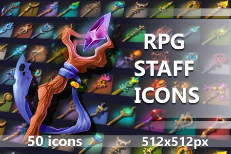 Rpg Staff Icons By Free Game Assets Gui Sprite Tilesets