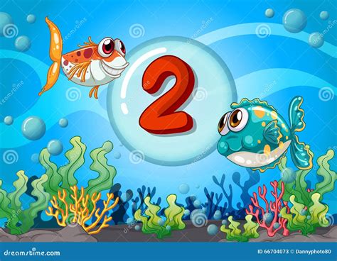 De Kaart Nummer Twee Met Vist Onderwater Vector Illustratie Illustration Of Leren Aantal