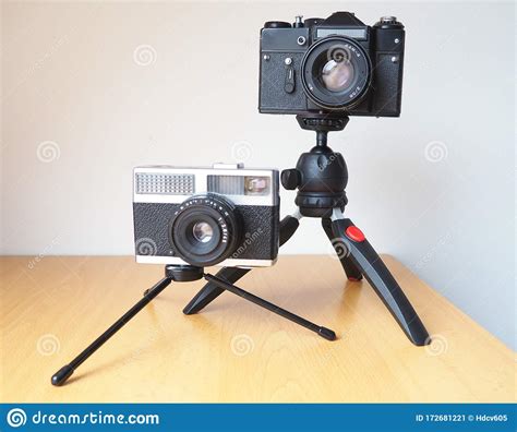 Vintage Cameras On Tripods Stock Image Image Of Classic 172681221