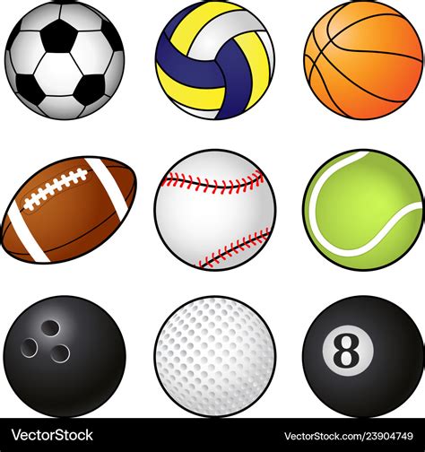 Collection Of Nine Coloured Sports Balls Vector Image