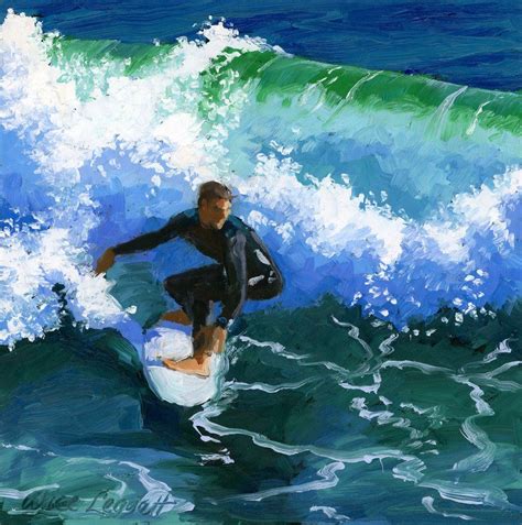 Surfin Huntington Beach Pier 6x6 Original Oil Painting On Panel By