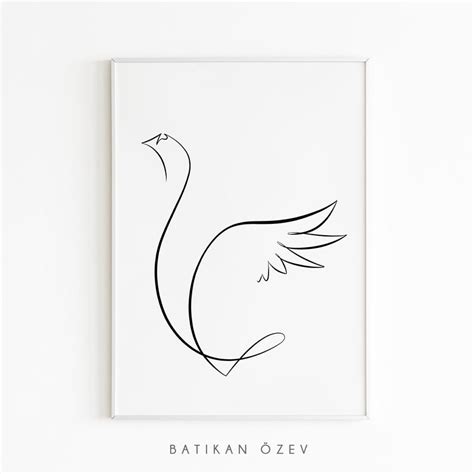 Swan Minimalist One Line Art Swan Line Art Figure Printable Etsy