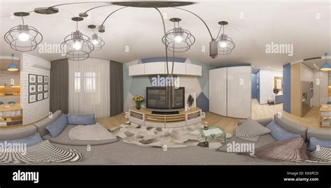 3d Illustration Spherical 360 Degrees Seamless Panorama Of Living Room