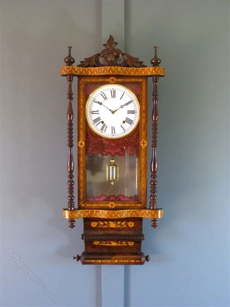 Antiques Atlas Superb Antique Inlaid Walnut Drop Dial Wall Clock