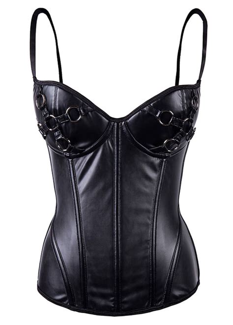 Black Leather Bustier Corset Top With Shortsleather Corsetcorset And