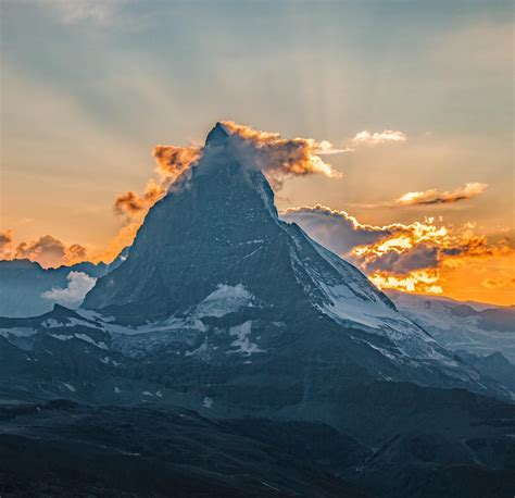 Famous „toblerone Mountain Matterhorn In Switzerland During Sunset Oc
