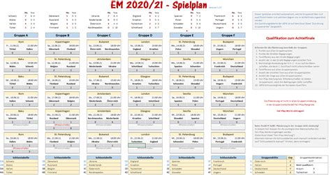 Zeigen sie das programm nach datum, gruppe oder stadt an. EM 2020/2021 Spielplan für Excel - alles voll automatisch