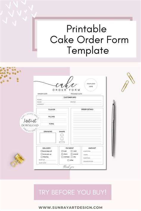 Sunrayart Designs Custom Order Form Template Editable Forms
