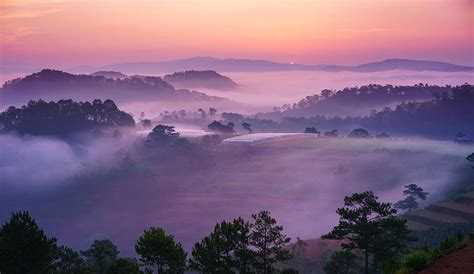 Vietnam Misty Dreamy Landscape Foggy Valley In Sunrise Photograph By