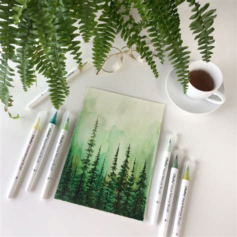Green Pines Illustration Brush Pen Art Pen Art Marker Art